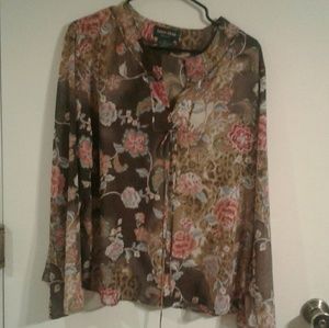 Brown top with pink/ red flower design.